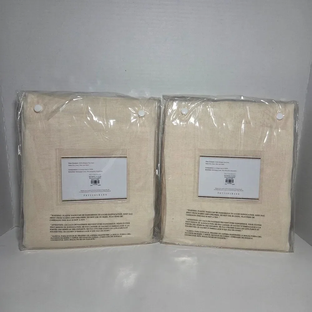 NEW 2 Pottery Barn Foundations Belgian Flax Linen Sheer Drape 50